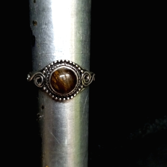 124 Tiger Eye Silver Gemstone Ring size 8 stamped 925 shipping sale - Picture 7 of 10